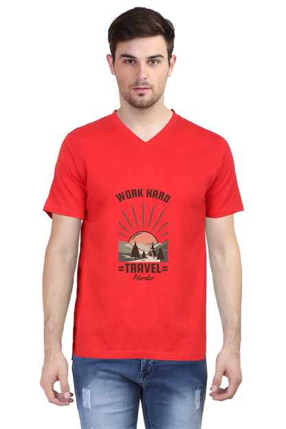 Men's Adventure V Neck T-Shirt - work hard
