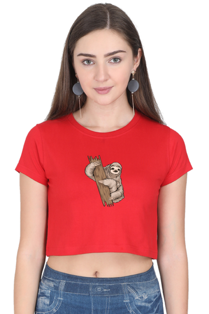 Women Sloth Crop Top - wood hug