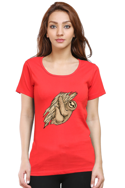 Women’s Round Neck Printed Sloth T-Shirts -  sloth baby hug