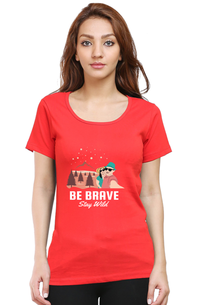 Women’s Round Neck Printed Adventure T-Shirts -  stay wild