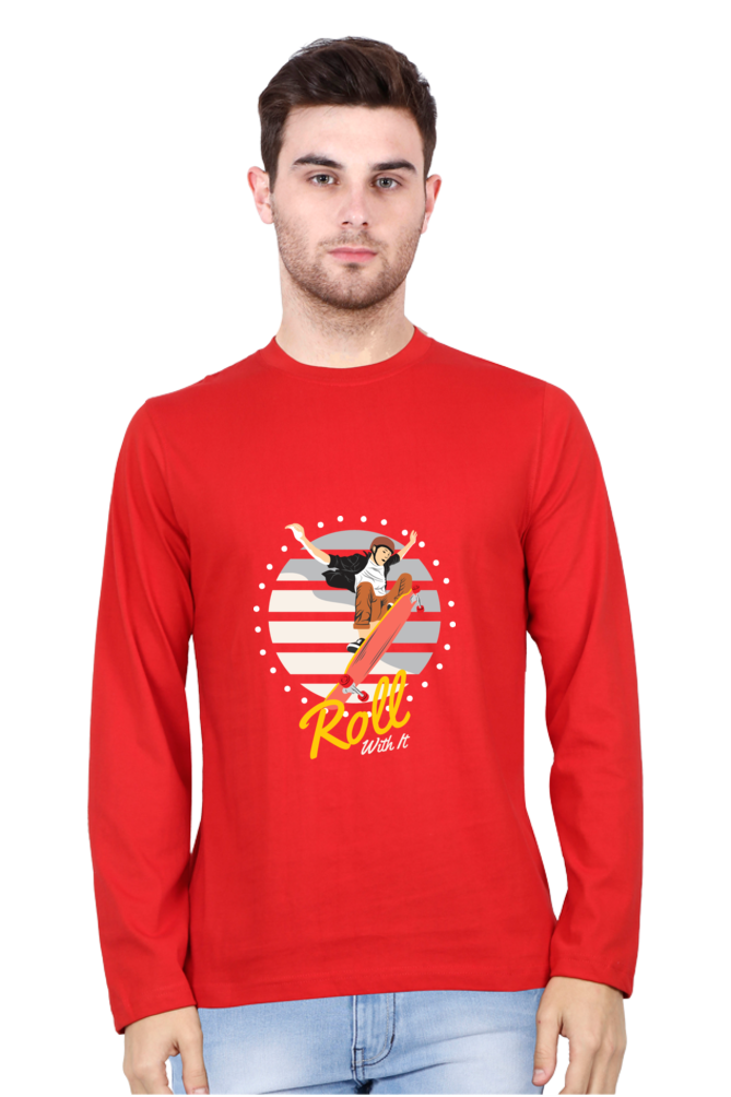 Men’s  Skateboard Full Sleeve - T Shirt  - Roll with it
