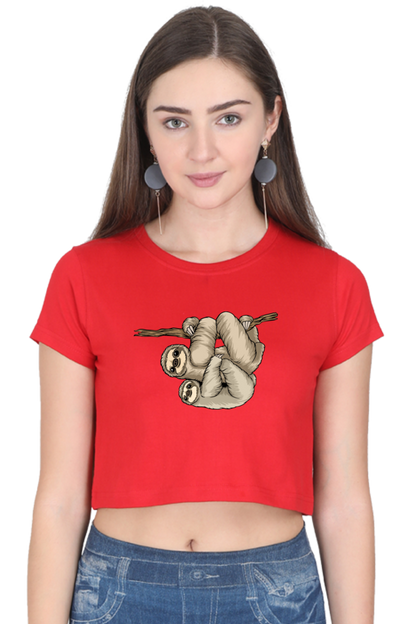 Women Sloth Crop Top - back smile hug