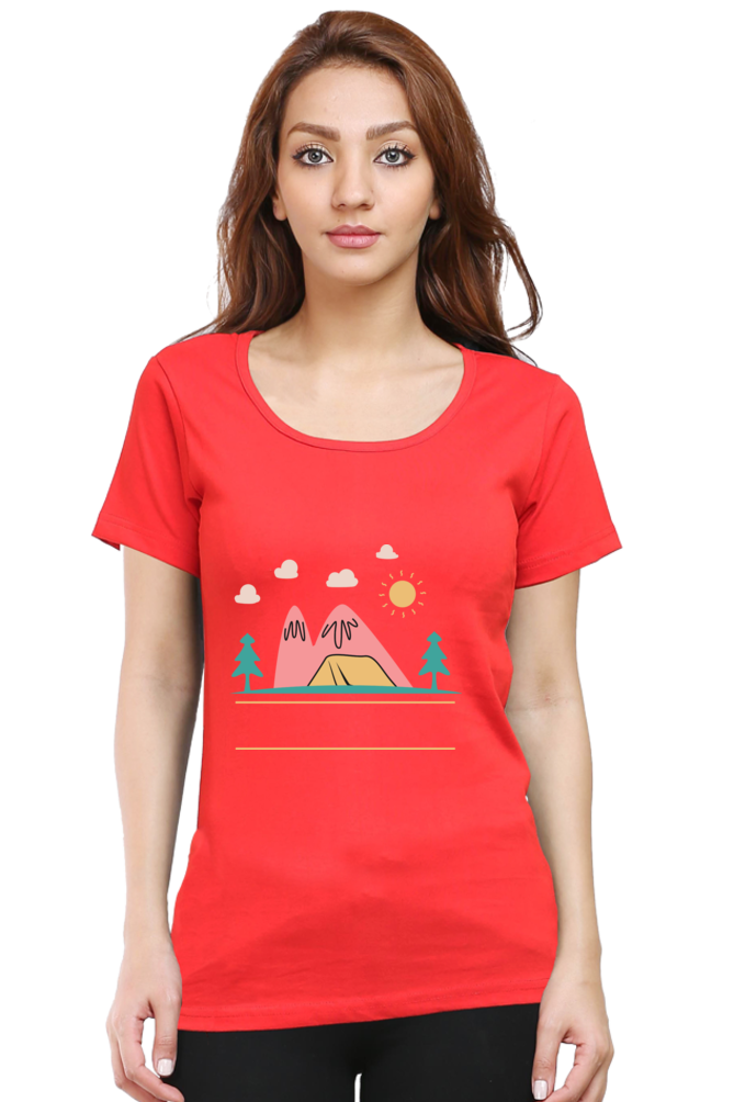 Women’s Round Neck Printed Adventure T-Shirts -  campfire