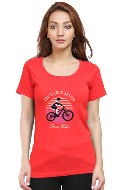 Women’s Round Neck Printed Rider T-Shirts -  on bike