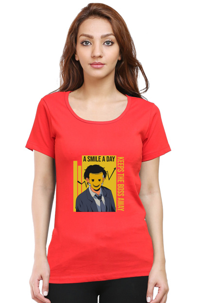 Women’s Round Neck Printed Motivational T-Shirts -  Smile