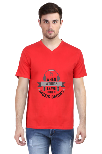 Men's V Neck T-Shirt - Music Begins
