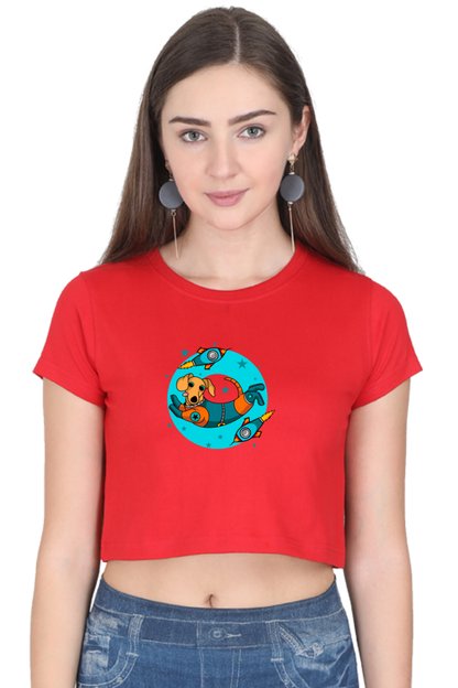 Women Animal's & Monster's  Crop Top -  tweaking dog