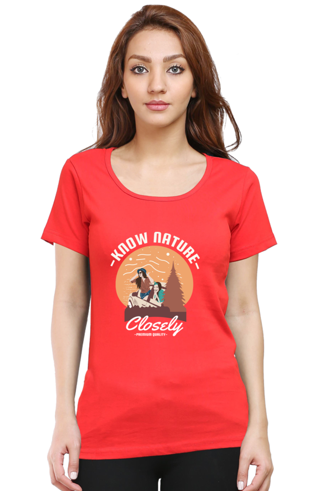 Women’s Round Neck Printed Adventure T-Shirts -  know nature
