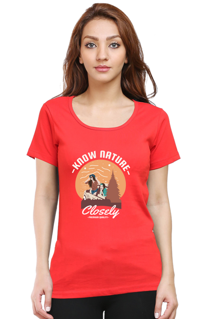 Women’s Round Neck Printed Adventure T-Shirts -  know nature