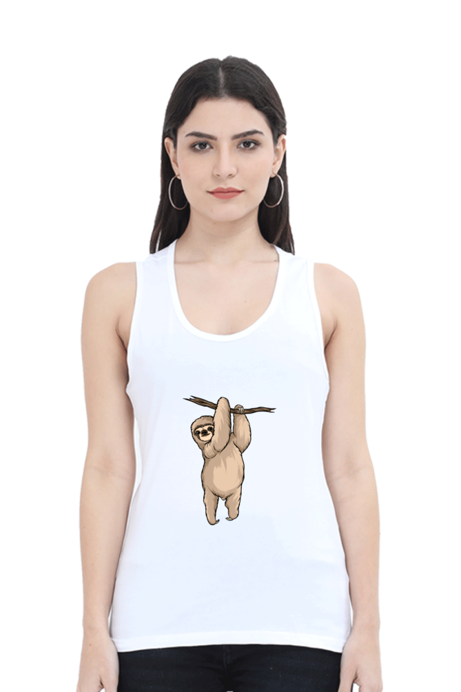 Women Sloth Tank Top - hanging posed sloth