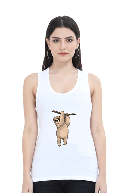 Women Sloth Tank Top - hanging posed sloth