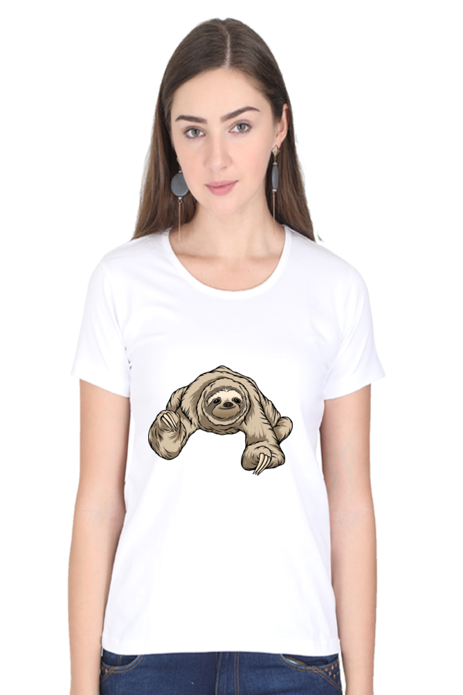 Women’s Round Neck Printed Sloth T-Shirts -  twerking sloth