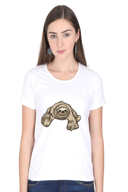 Women’s Round Neck Printed Sloth T-Shirts -  twerking sloth