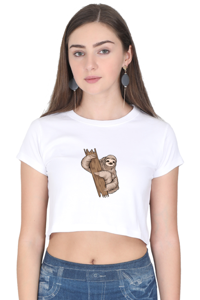 Women Sloth Crop Top - wood hug