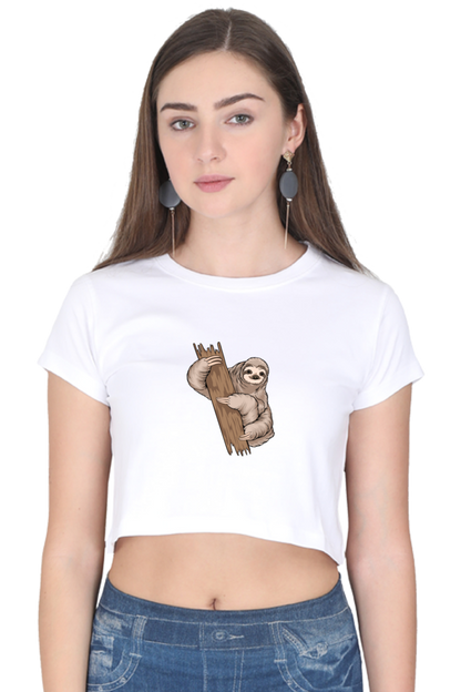 Women Sloth Crop Top - wood hug