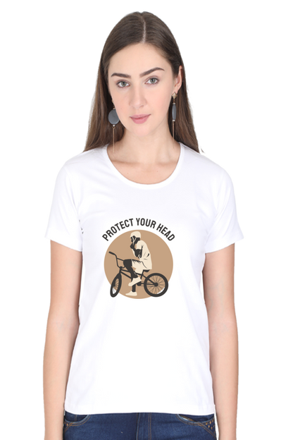 Women’s Round Neck Printed Rider T-Shirts -  protect head