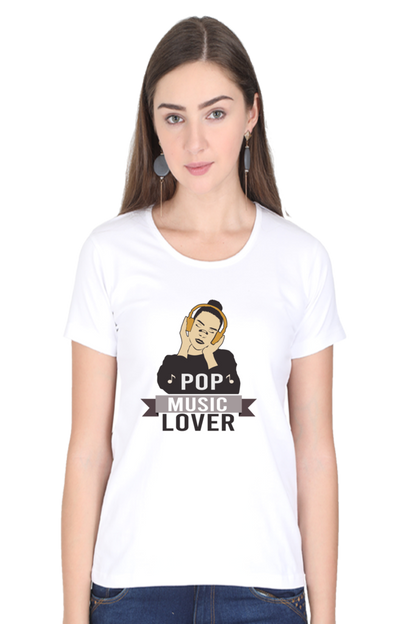 Women’s Round Neck Printed Music T-Shirts - POP