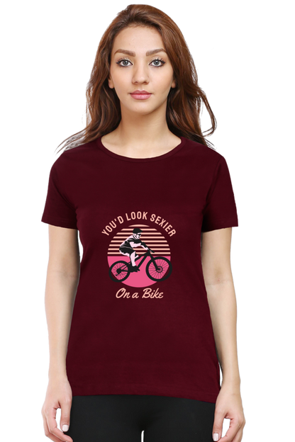 Women’s Round Neck Printed Rider T-Shirts -  on bike