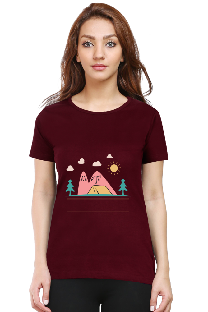 Women’s Round Neck Printed Adventure T-Shirts -  campfire