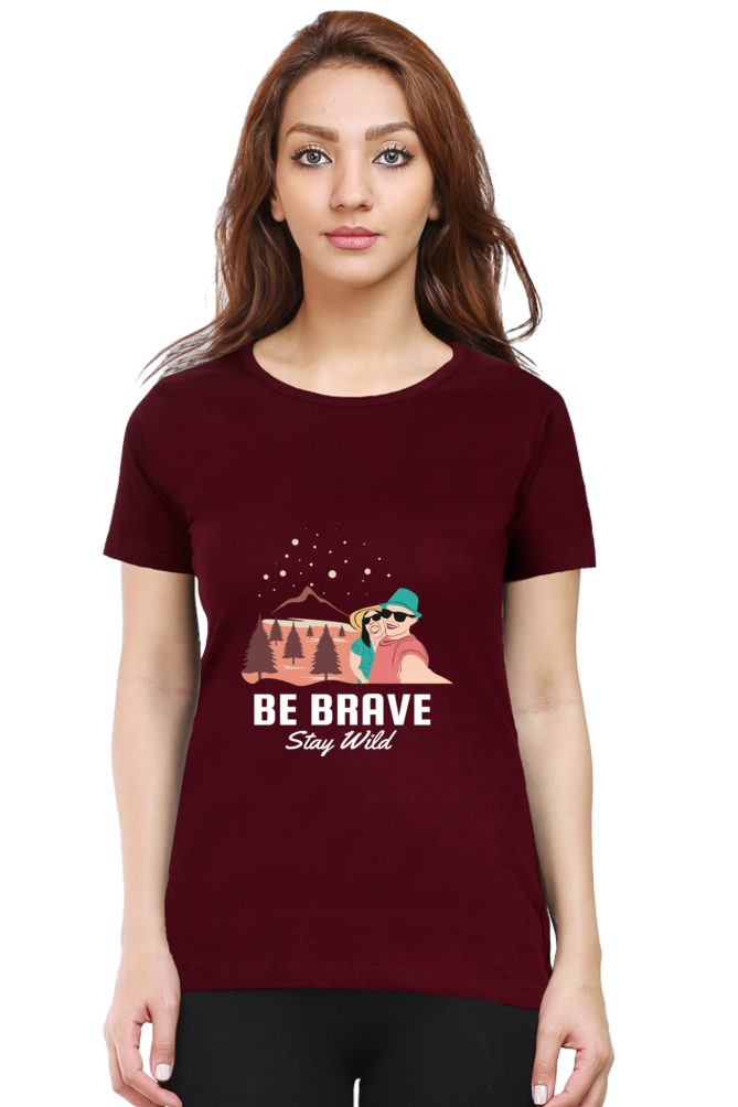 Women’s Round Neck Printed Adventure T-Shirts -  stay wild
