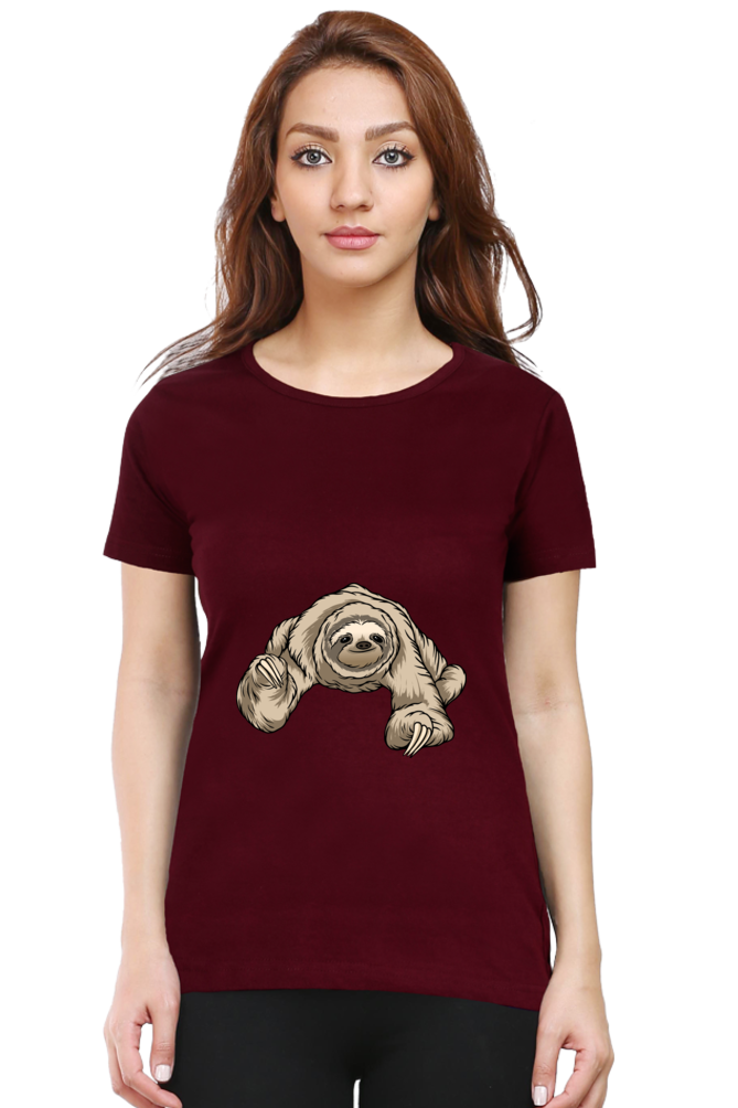 Women’s Round Neck Printed Sloth T-Shirts -  twerking sloth