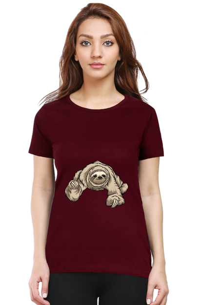 Women’s Round Neck Printed Sloth T-Shirts -  twerking sloth
