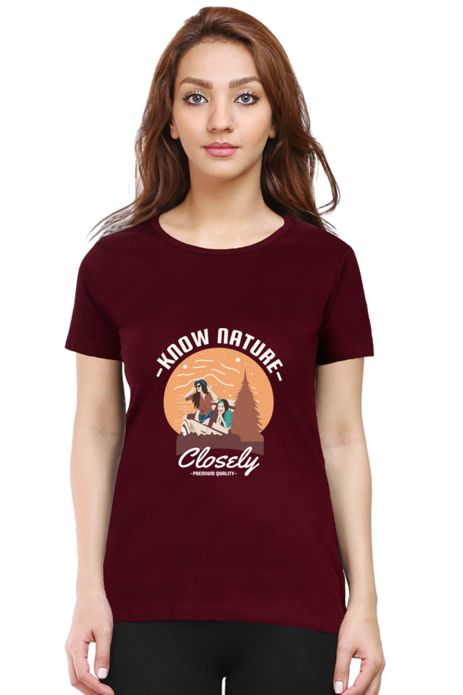 Women’s Round Neck Printed Adventure T-Shirts -  know nature