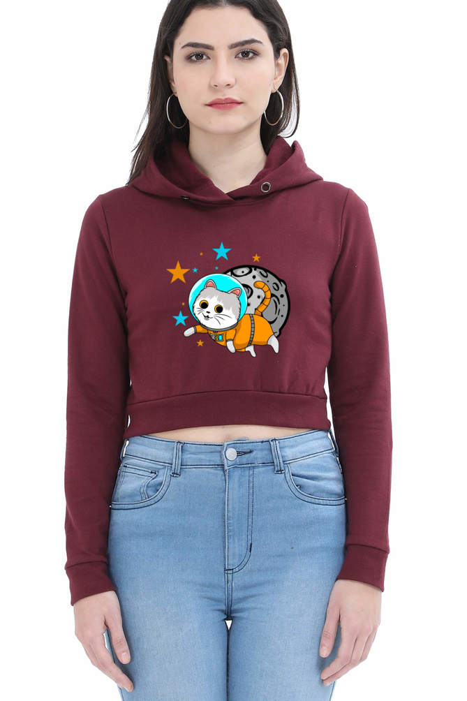 Women Animal's & Monster's Crop Hoodies - cute kitte