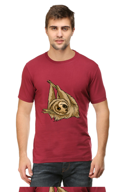 Men's Round Neck Sloth T-Shirt - say cheese
