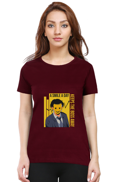 Women’s Round Neck Printed Motivational T-Shirts -  Smile