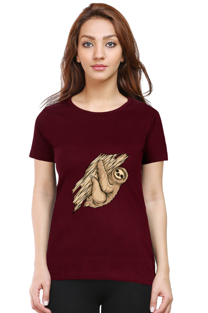 Women’s Round Neck Printed Sloth T-Shirts -  sloth baby hug