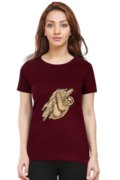 Women’s Round Neck Printed Sloth T-Shirts -  sloth baby hug