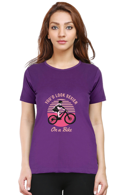 Women’s Round Neck Printed Rider T-Shirts -  on bike