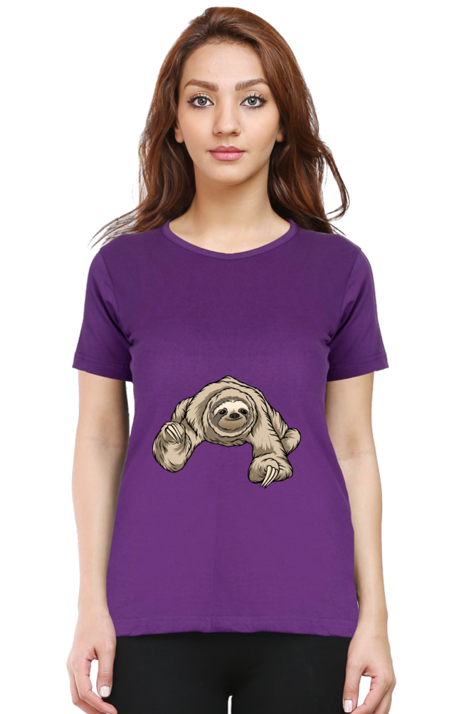 Women’s Round Neck Printed Sloth T-Shirts -  twerking sloth