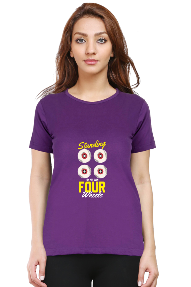 Women  Skateboard Half Sleeve T-Shirt - Four Wheels