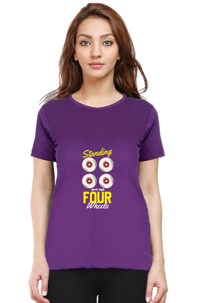 Women  Skateboard Half Sleeve T-Shirt - Four Wheels
