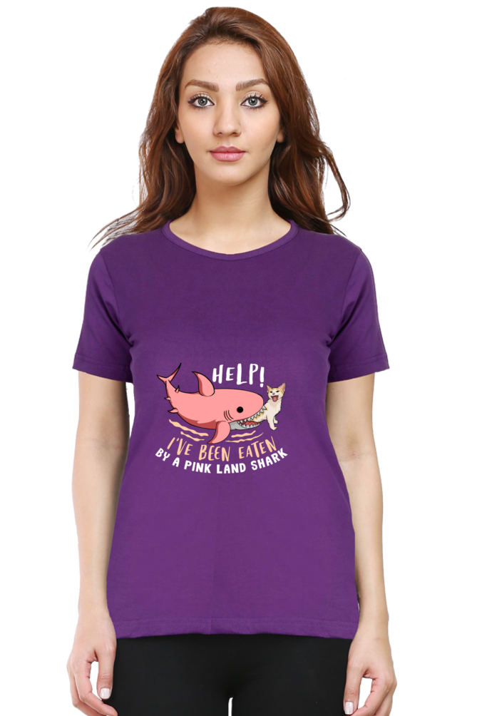 Women’s Round Neck Printed Funny & Queen SVG T-Shirts -  Shark