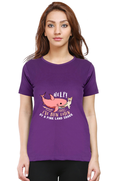 Women’s Round Neck Printed Funny & Queen SVG T-Shirts -  Shark