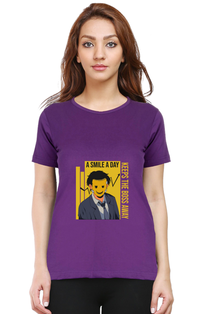 Women’s Round Neck Printed Motivational T-Shirts -  Smile