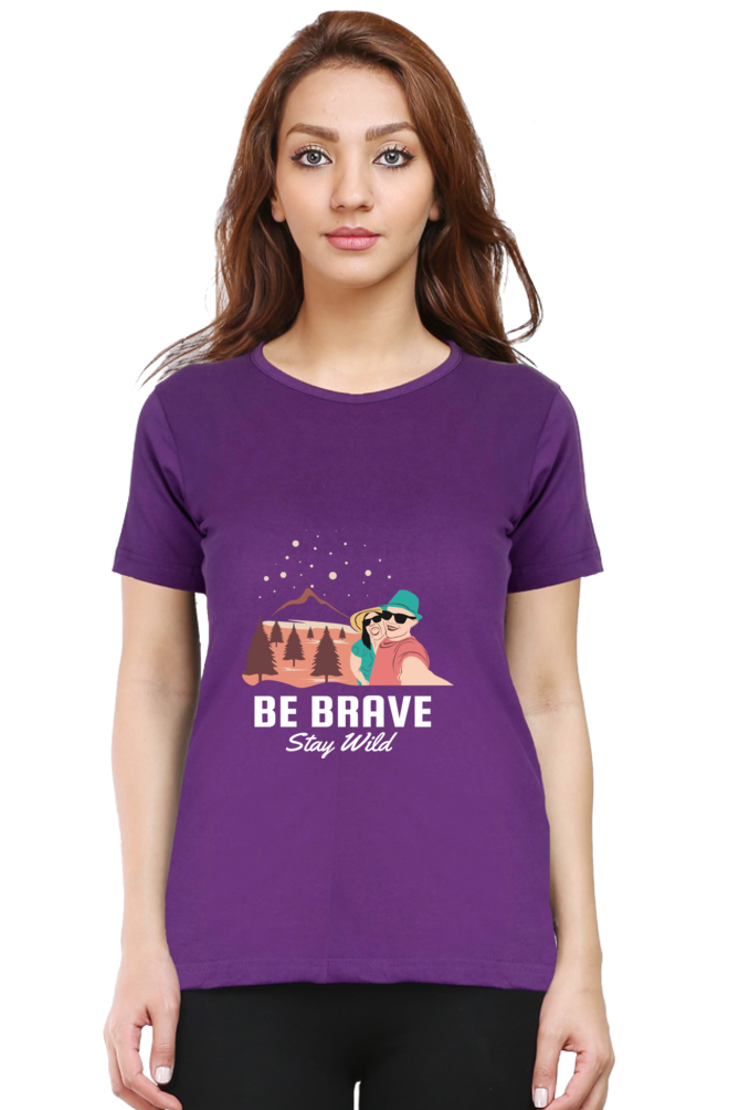 Women’s Round Neck Printed Adventure T-Shirts -  stay wild