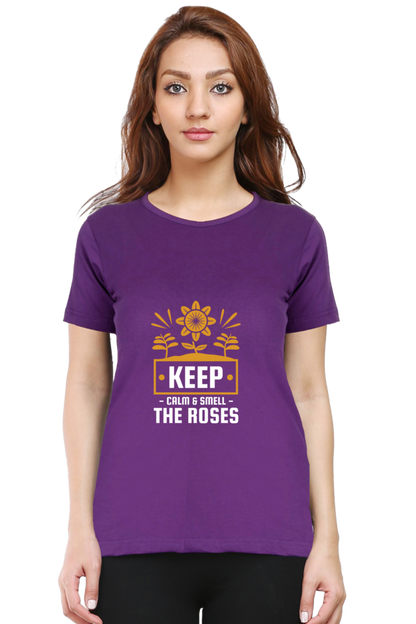 Women’s Round Neck Printed Gardening T-Shirts - keep calm