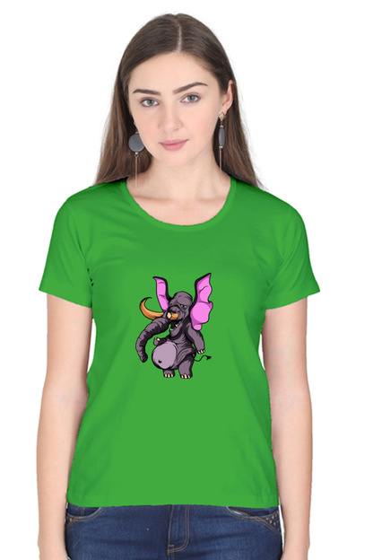 Women’s Round Neck Printed Animal's & Monster's T-Shirts - monster elephant