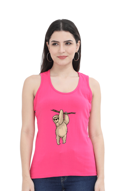 Women Sloth Tank Top - hanging posed sloth