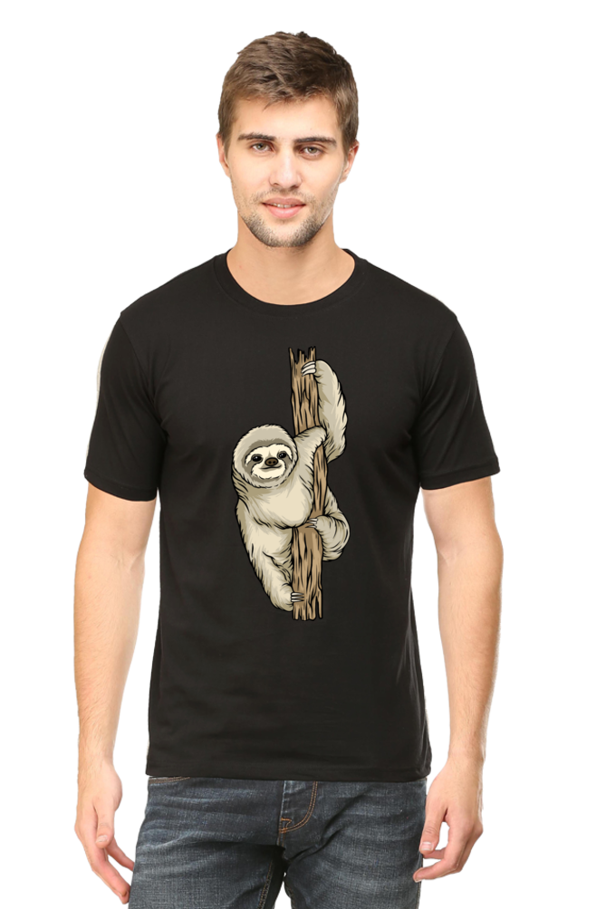 Men's Round Neck Sloth T-Shirt - keep smiling