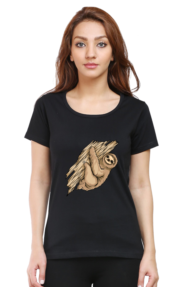Women’s Round Neck Printed Sloth T-Shirts -  sloth baby hug
