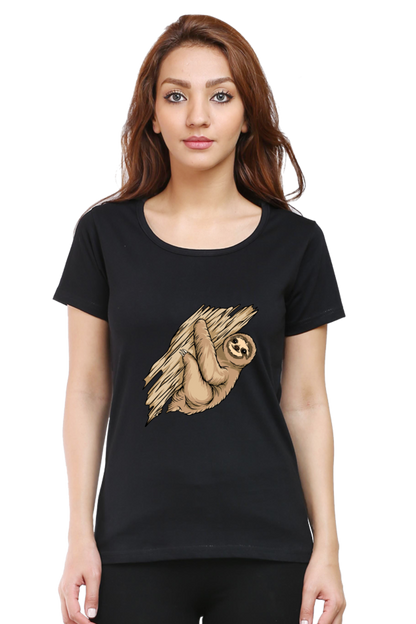 Women’s Round Neck Printed Sloth T-Shirts -  sloth baby hug