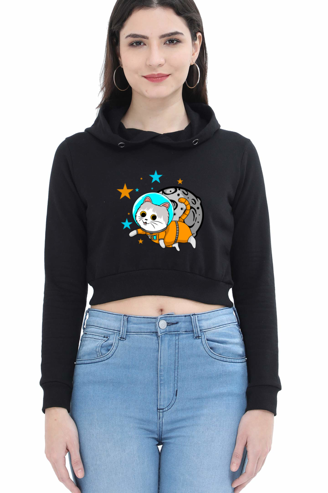 Women Animal's & Monster's Crop Hoodies - cute kitte