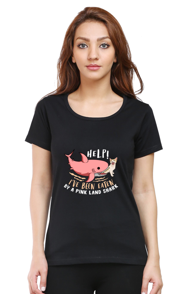 Women’s Round Neck Printed Funny & Queen SVG T-Shirts -  Shark