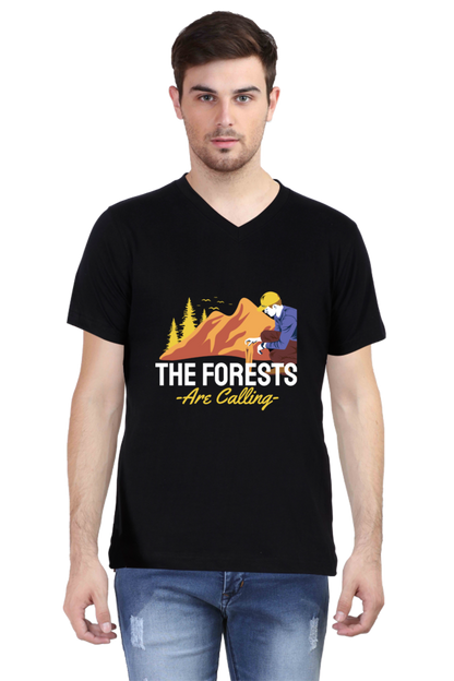 Men's Summer V Neck T-Shirt - Forests Calling