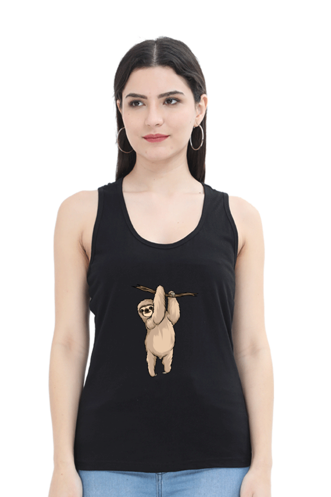Women Sloth Tank Top - hanging posed sloth